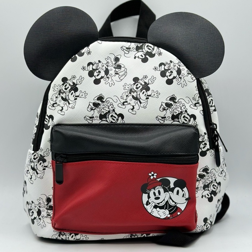 Disney Mickey & Minnie Mouse Women's Faux Leather Black White 11.5 Mini Backpack